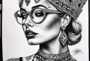 Dead Diamond queen wearing glasses add gemstones make her scarier darker tattoo idea