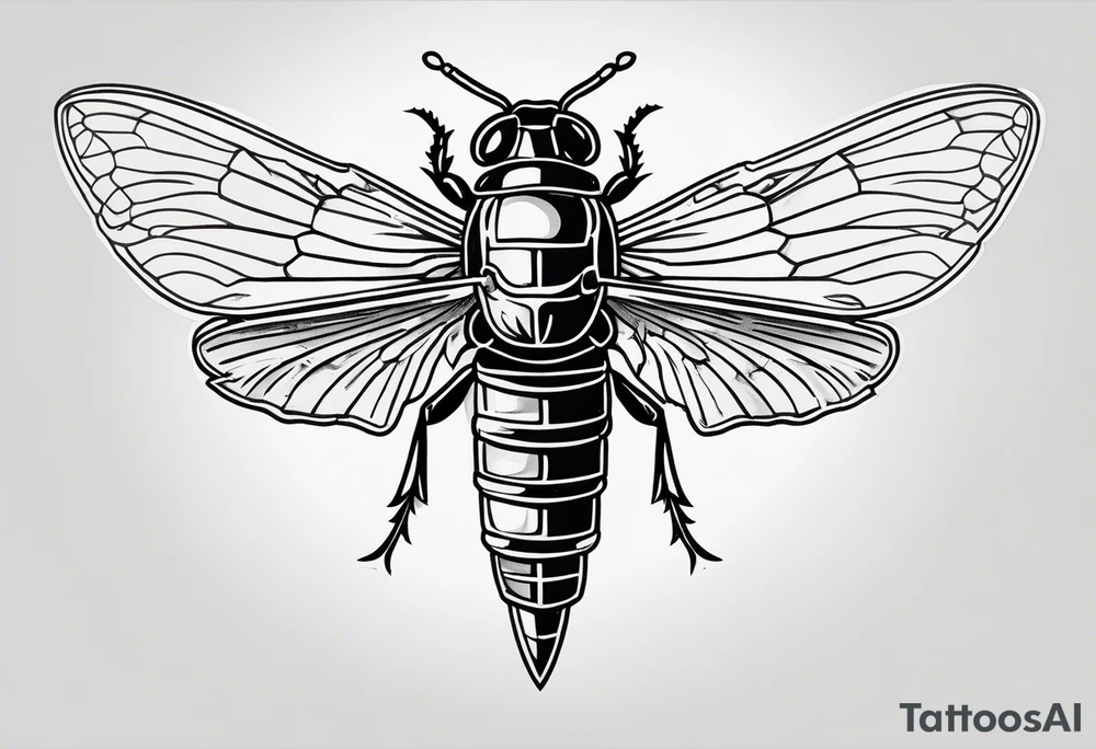 Cicada stippled and shaded with sword going through it tattoo idea
