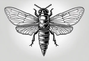 Cicada stippled and shaded with sword going through it tattoo idea