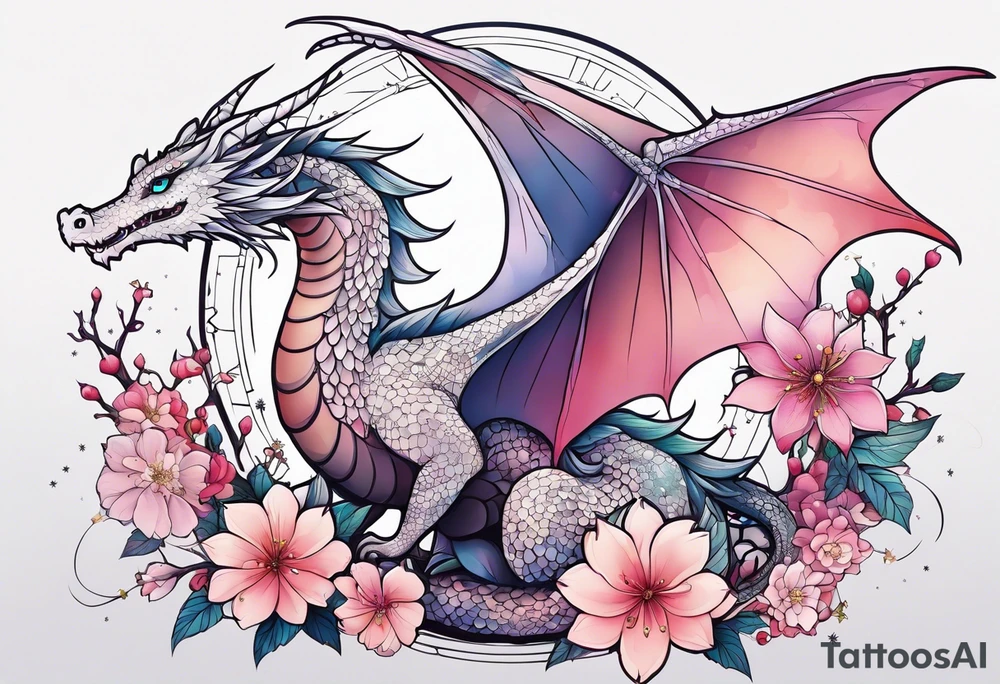 Constellation, wing , snow , cross , dragon female japan kawaii , flower tattoo idea