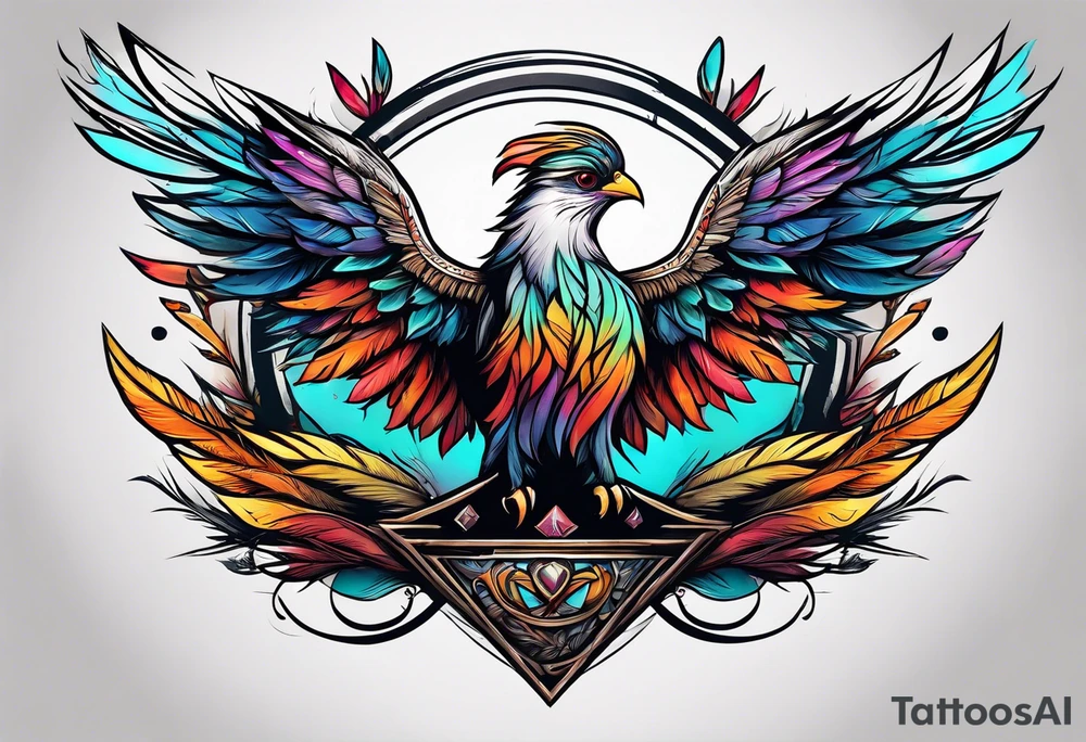 feather wrapping up ark with birds tattoo idea