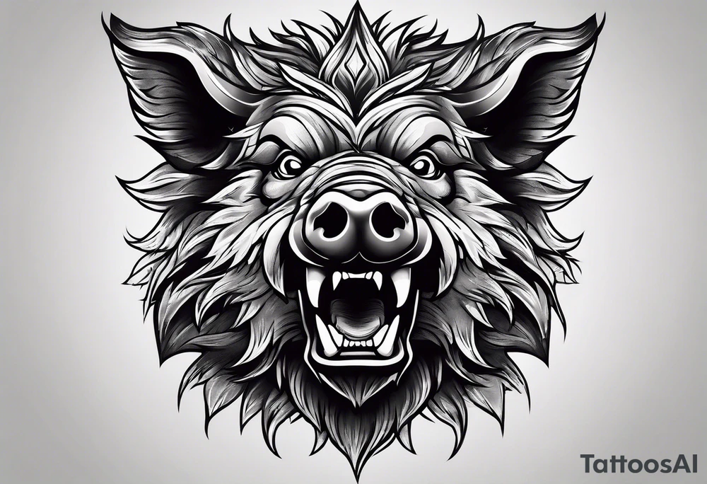 angry boar front tattoo idea