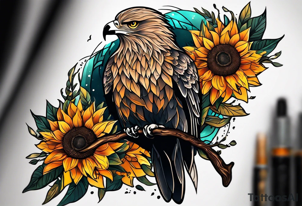 Small inside arm tattoo. Black kite (Daya's name), nature (trees/flowers), rock/metal vibe, sunflower. tattoo idea