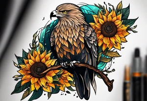 Small inside arm tattoo. Black kite (Daya's name), nature (trees/flowers), rock/metal vibe, sunflower. tattoo idea