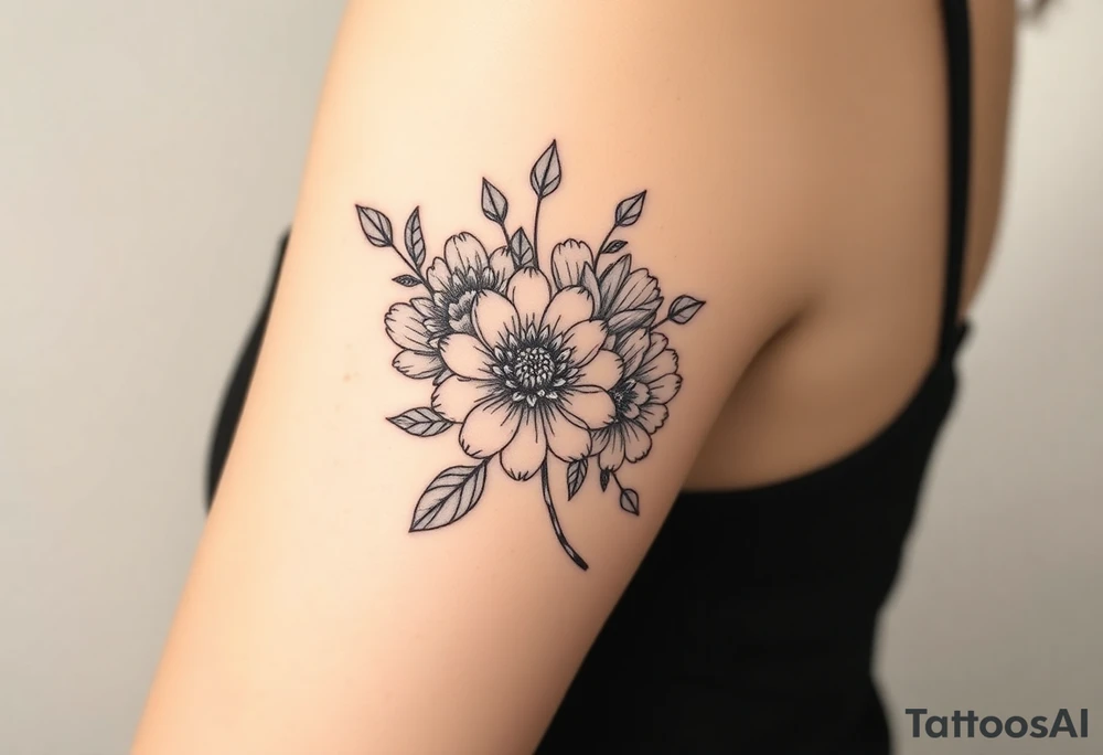 Rose and Chrysanthemum bouquet tattoo tattoo idea