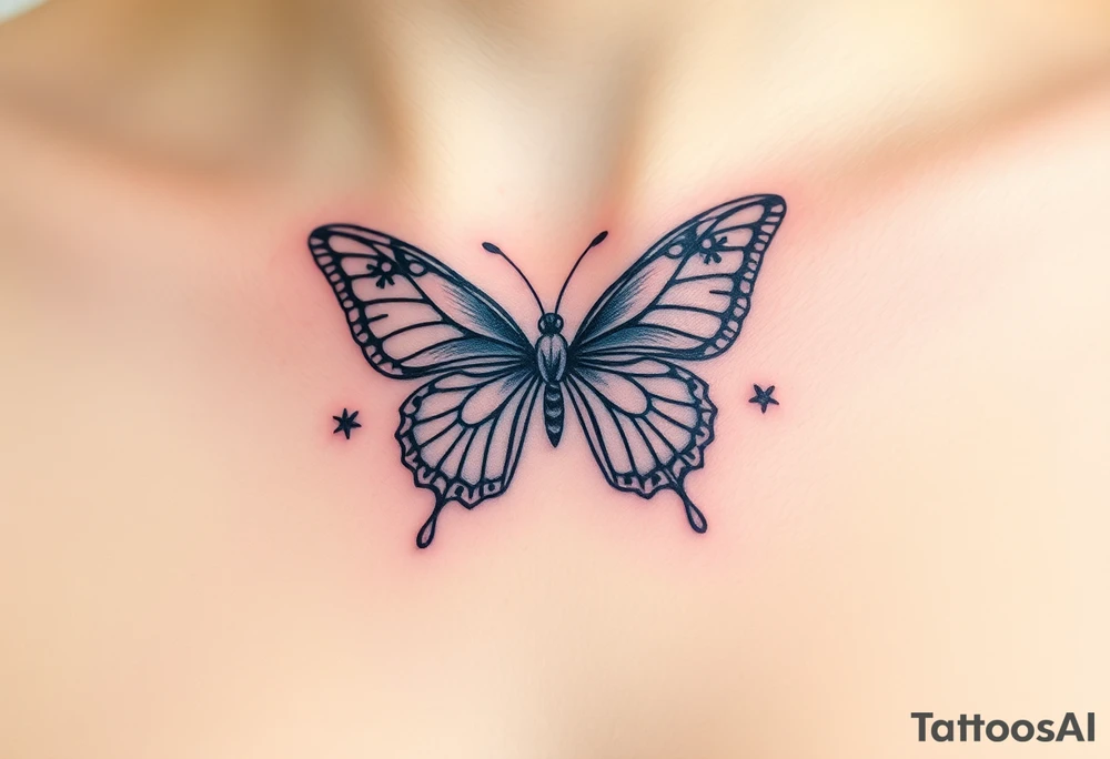 Flying butterfly with snowflakes tattoo idea