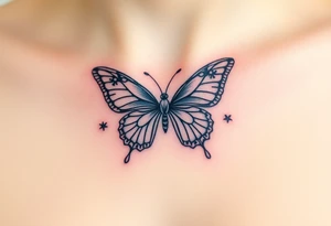 Flying butterfly with snowflakes tattoo idea