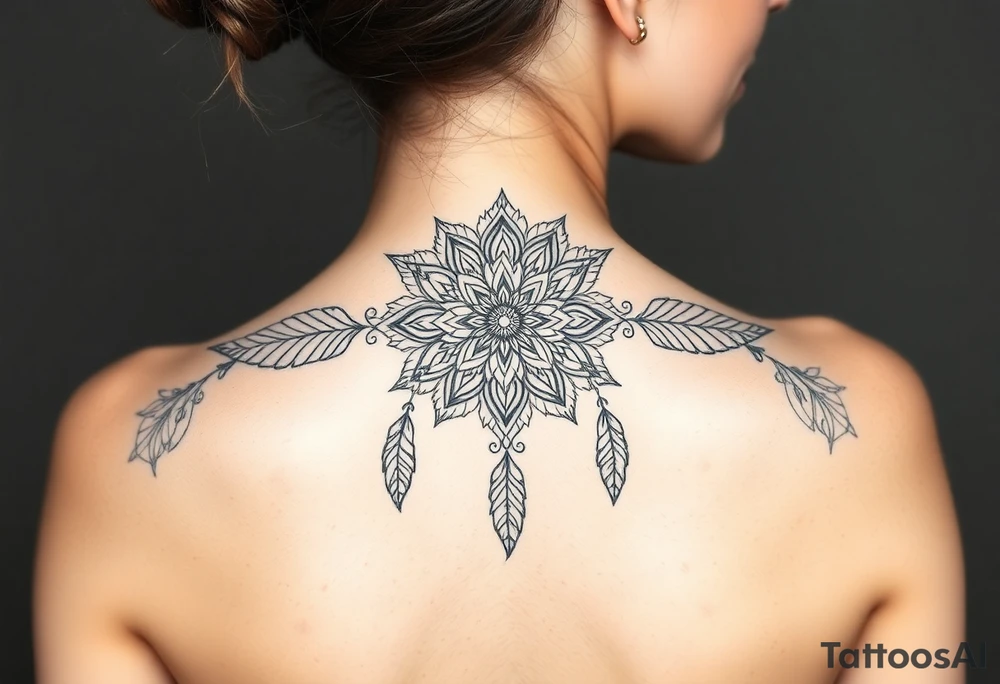 spiritual feathers ornamental mandala shaman tattoo idea