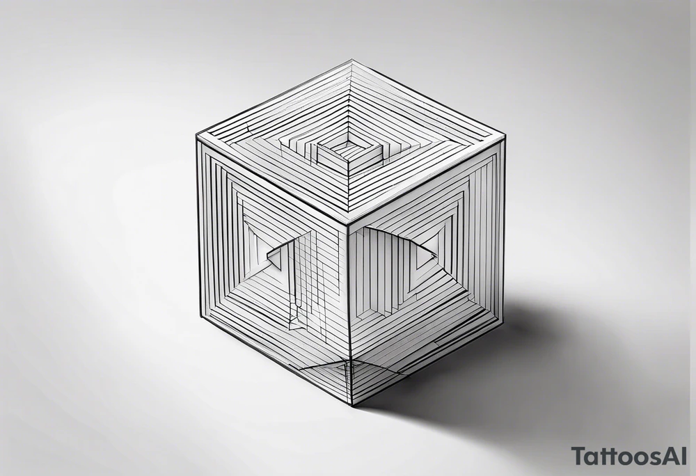 A three-dimensional cube with an emphasis on lines, creating a depth effect. tattoo idea