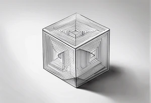 A three-dimensional cube with an emphasis on lines, creating a depth effect. tattoo idea