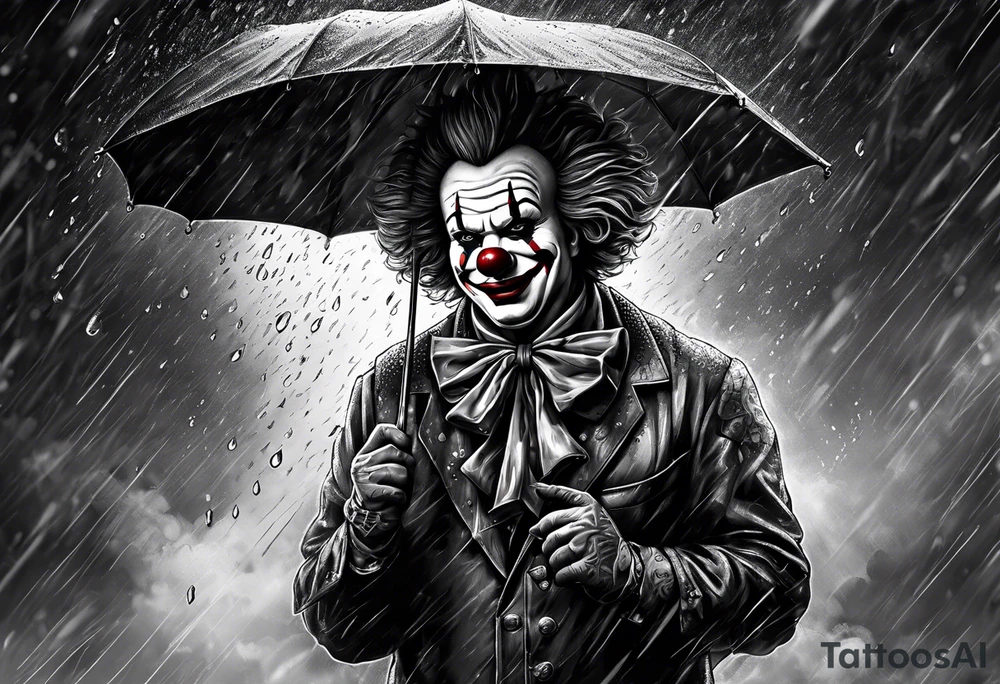 A clown holding an umbrella while it's raining tattoo idea