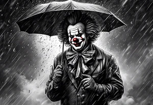 A clown holding an umbrella while it's raining tattoo idea