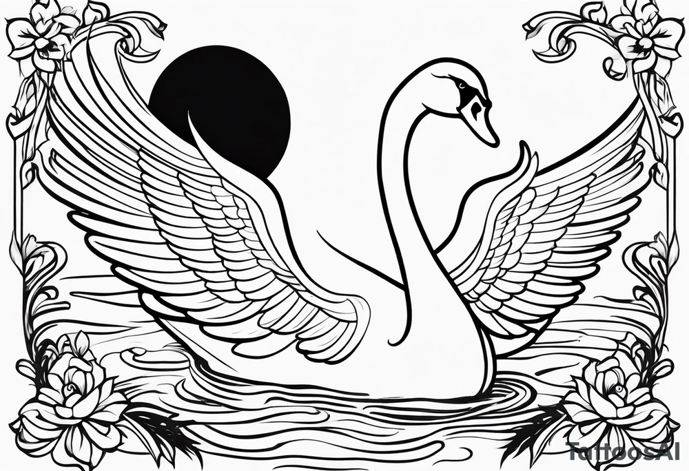 Swan outline from The Swan Princess movie incorporating a daisy flower tattoo idea