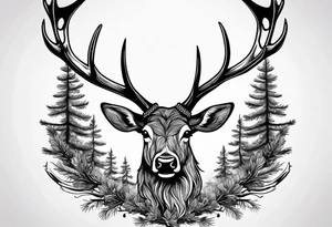 antler with fir tree tattoo idea