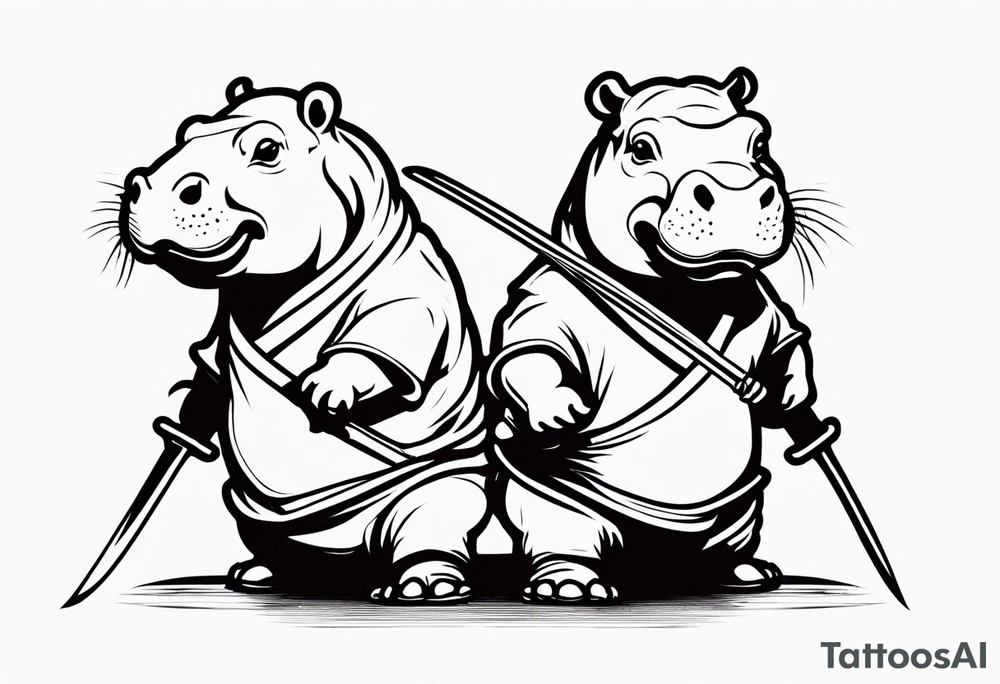 Baby hippo duel welding katanas tattoo idea