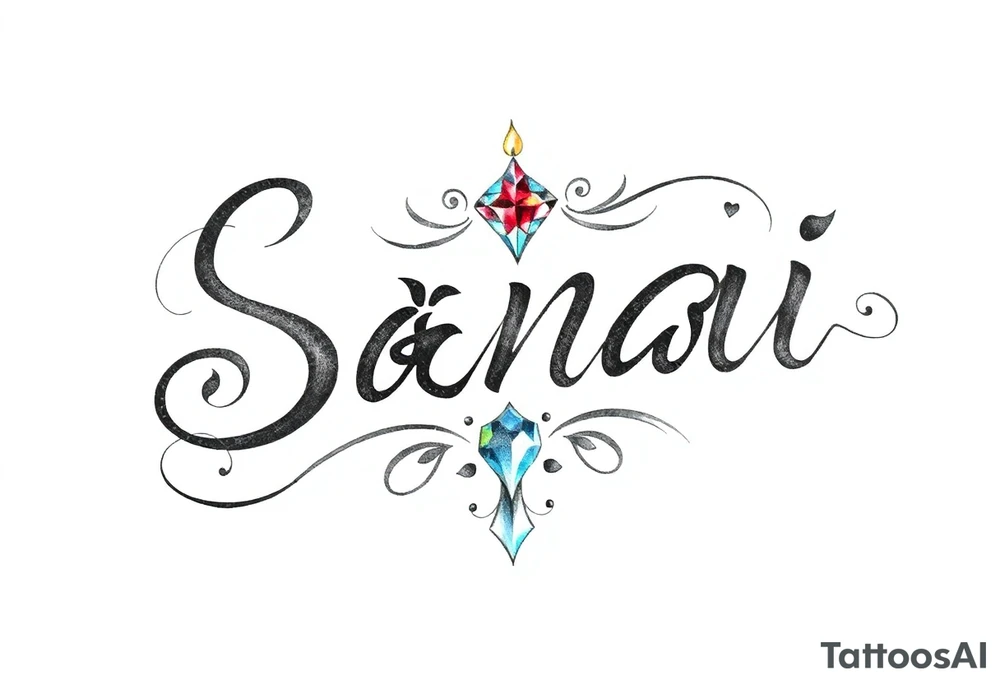 Sanai name tattoo with ♑️, and December birth stone tattoo idea