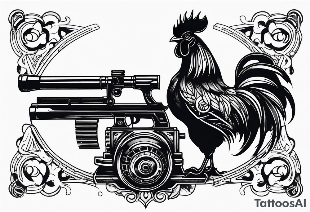 rooster holding a machine gun tattoo idea