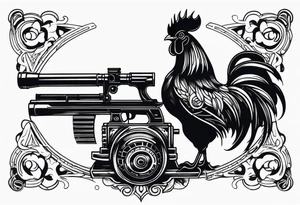 rooster holding a machine gun tattoo idea