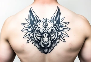 muscle Egyptian Anubis god face in Egypt style dog face tattoo idea