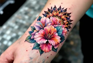 rhododendron trippy with mandala behind tattoo idea