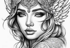 Mythical angelic woman face on arm tattoo idea