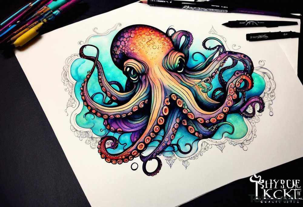 A shy but curious 8 inch tall octopus holding on to my leg for dear life while peaking around my calf tattoo idea