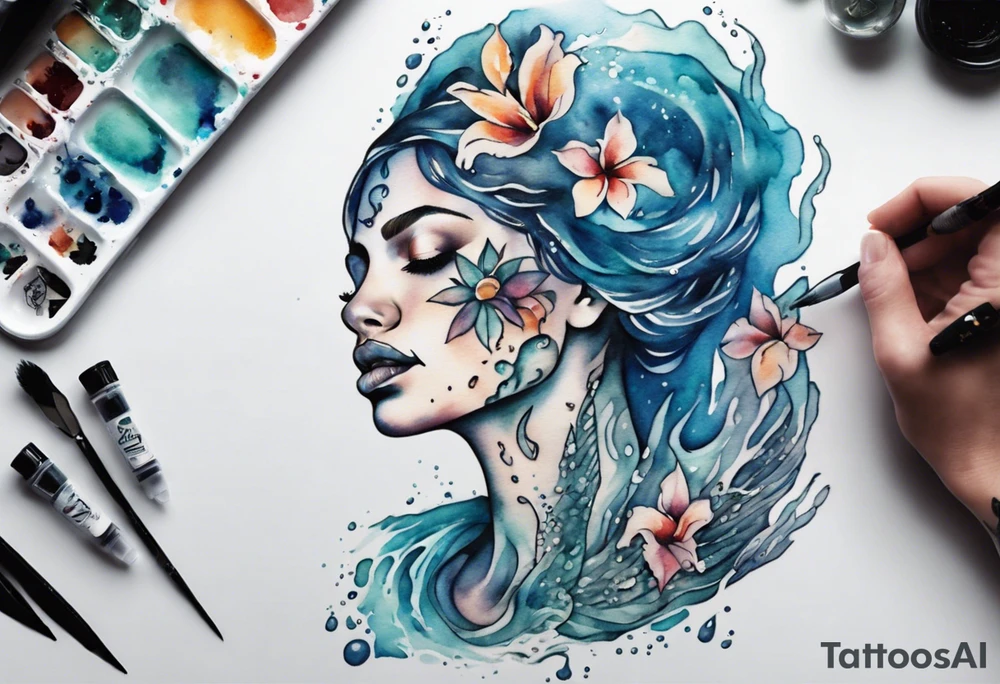 a woman made of the ocean tattoo idea