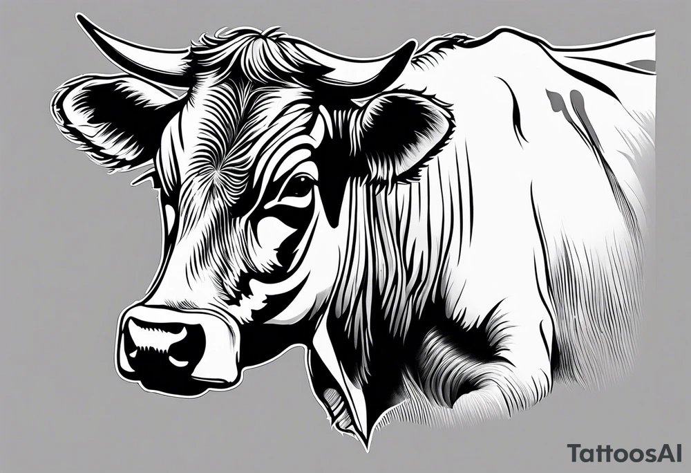 cow one sided profile linework tattoo idea