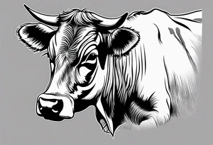 cow one sided profile linework tattoo idea