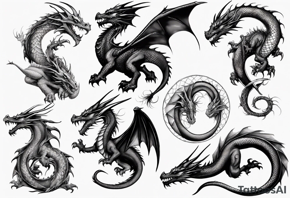 dragon with long body and scales tattoo idea