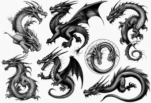 dragon with long body and scales tattoo idea
