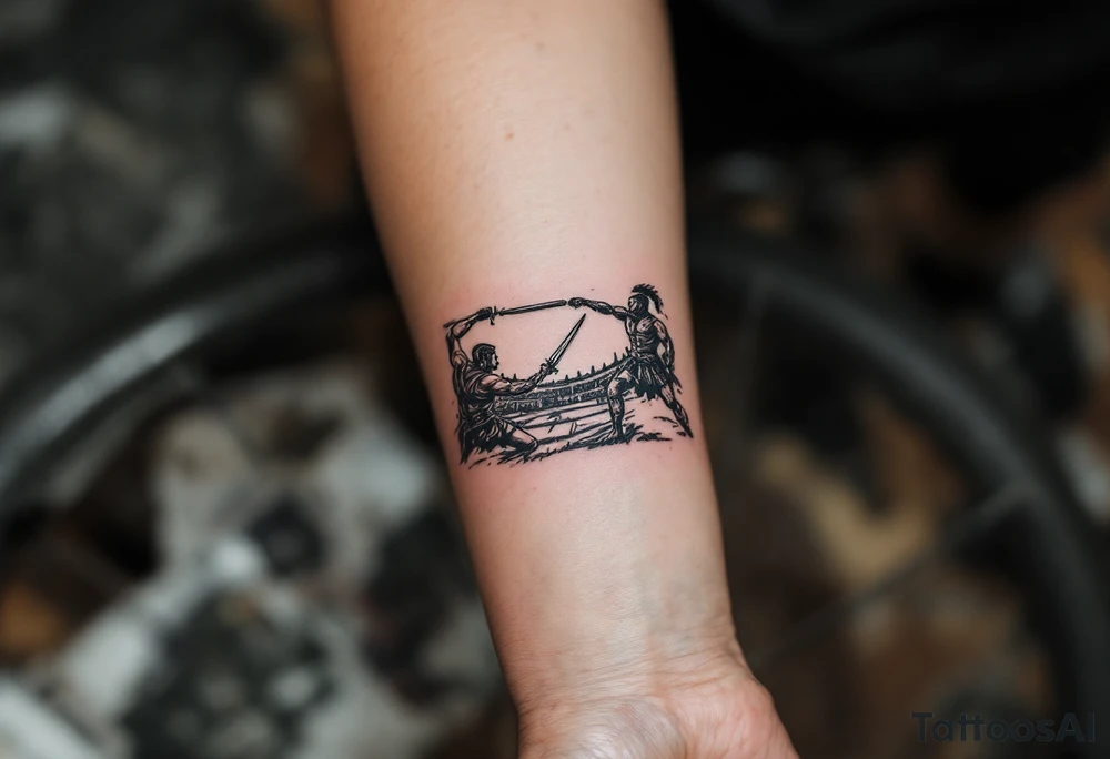 roman gladiator arena fight sword fight tattoo idea