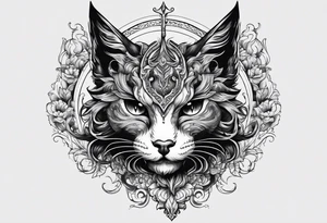 Demon cat with horns on its head tattoo idea