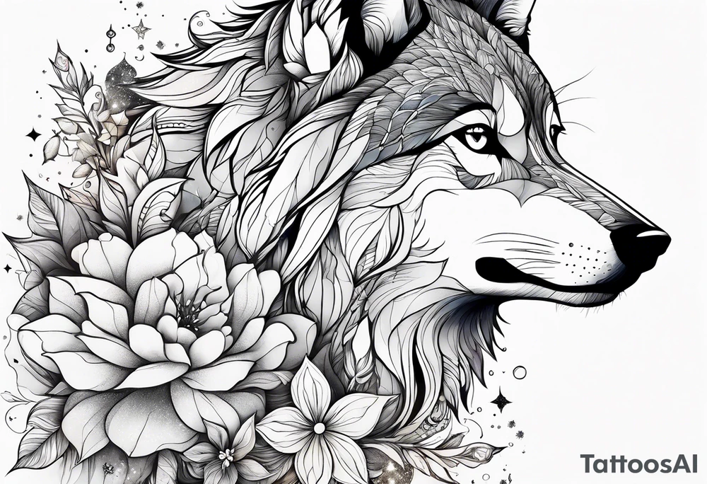 Constellation, animal wolf snow , géométric , flower tattoo idea