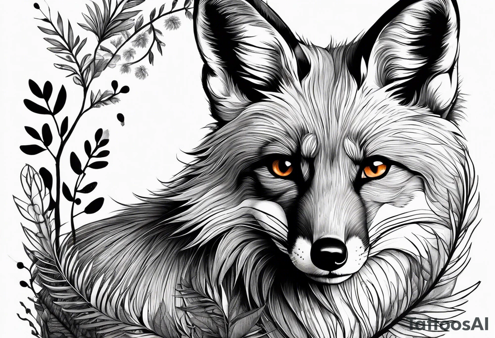 A playful fox with a bushy tail, set in a lush forest, illustrating cleverness and adaptability.” tattoo idea