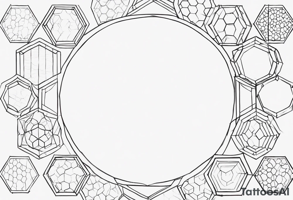 Draw a circular ring of twelve small hexagons tattoo idea