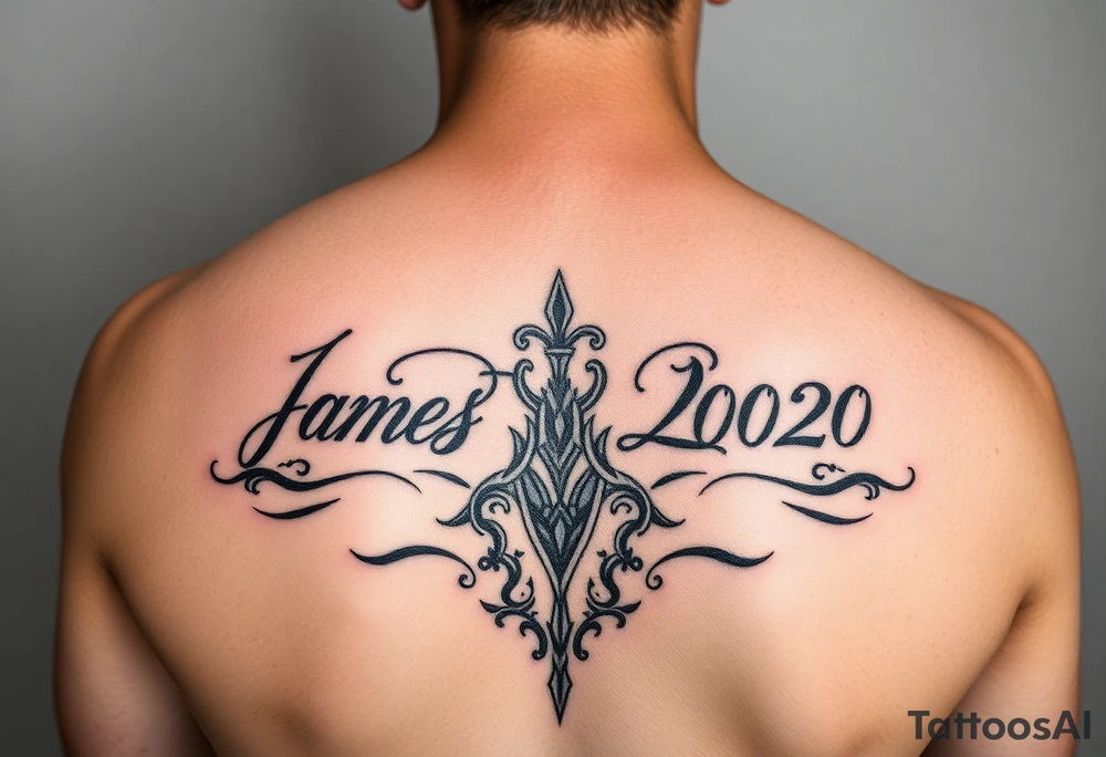 the dates 16.07.2020. 04.05.2019 tattoo ideas with the name James on the year 2019 and mason on the year 2020 for woman tattoo idea