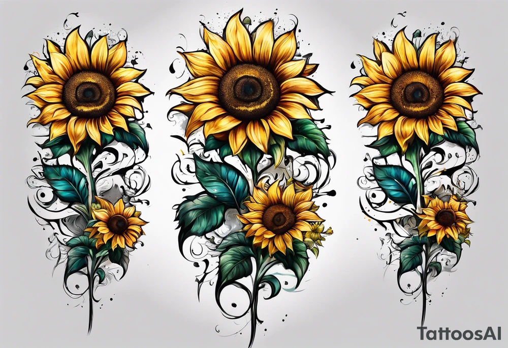 Sleeve with Roman numeral and sunflowers tattoo idea