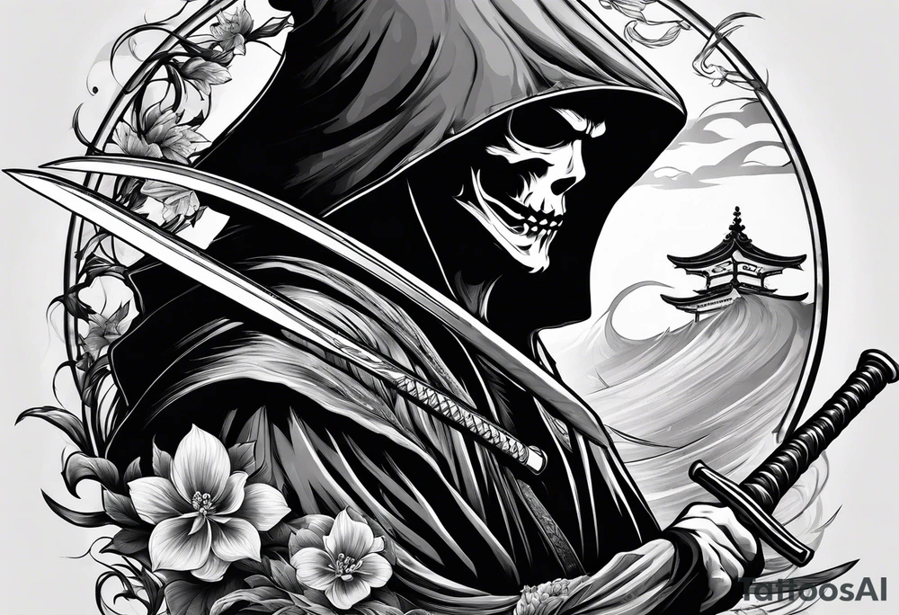 katana with grim reaper tattoo idea