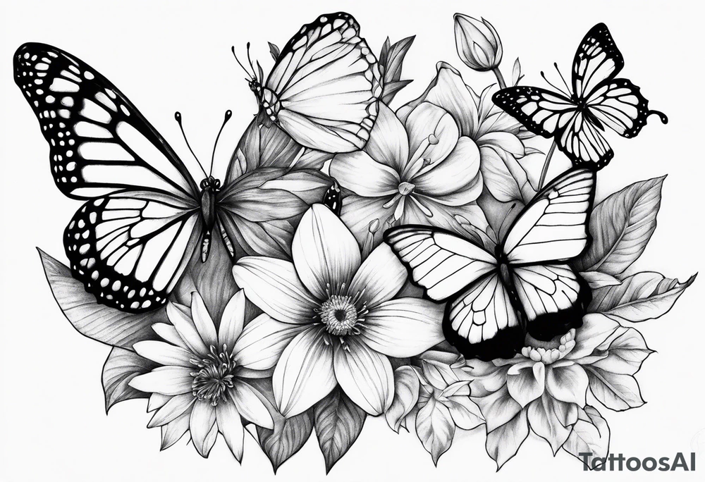 Butterflies with lilys, asters and morning glories tattoo idea