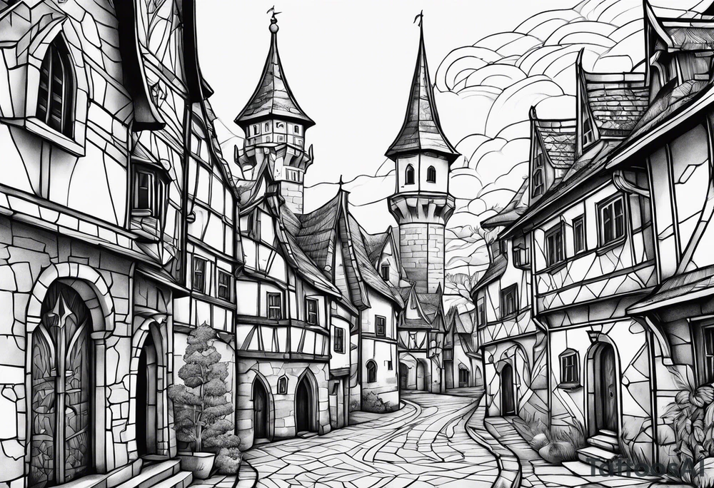 medieval tribal city land tattoo idea