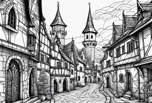 medieval tribal city land tattoo idea