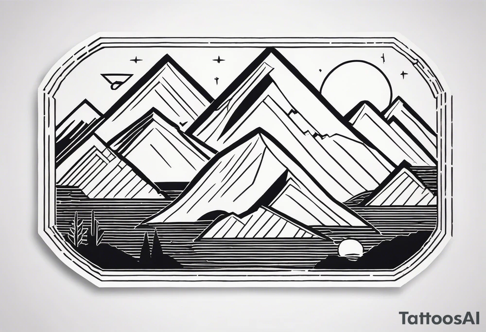 Create a tattoo design in a linear geometric art style depicting images associated with Peru, such as the Andes Mountains, Machu Picchu, llamas or traditional textile patterns. The tattoo should be done in a monochromatic black and white color scheme with clear outlines and minimal details to create an elegant and modern composition. tattoo idea