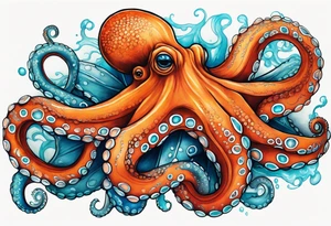 Orange and red Octopus with blue and teal suckers tattoo idea