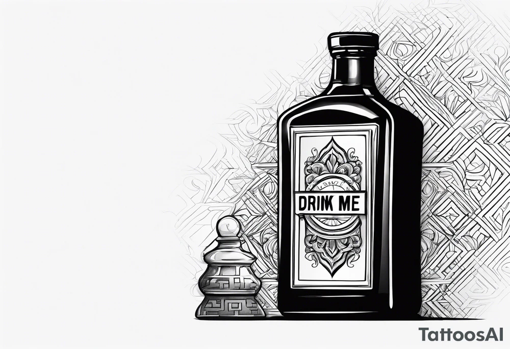 A bottle with a sign that says "drink me" tattoo idea