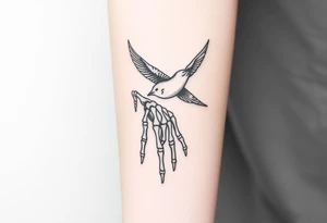 Skeleton hand reaching out of the ocean for a flying swallow tattoo idea