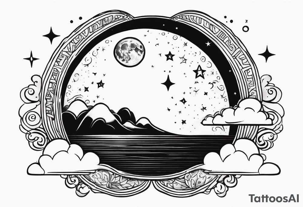 A moon with clouds with the date of 12/25/1995 tattoo idea A moon with clouds with the date of 12/25/1995 tattoo idea
