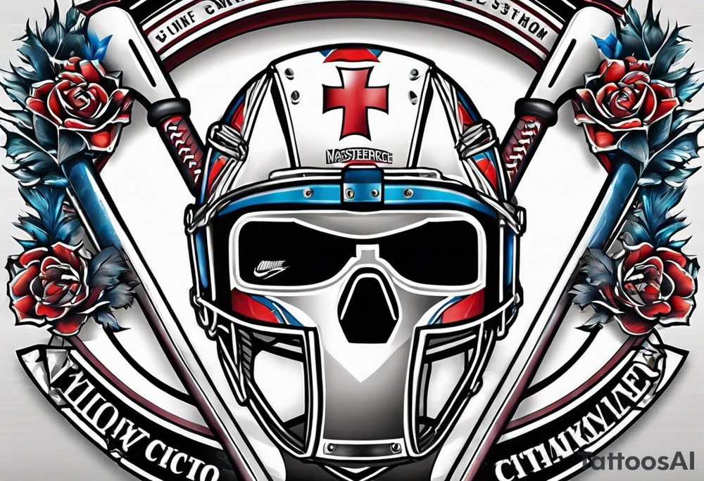 crossed ice hockey sticks with sports equipment tattoo idea