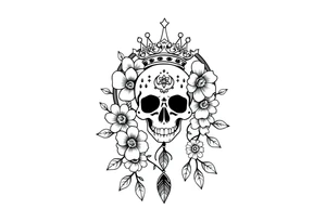 Mandala dream catcher with detailed beautiful gothic boho flowers on vine and skull with gorgeous crown tattoo idea