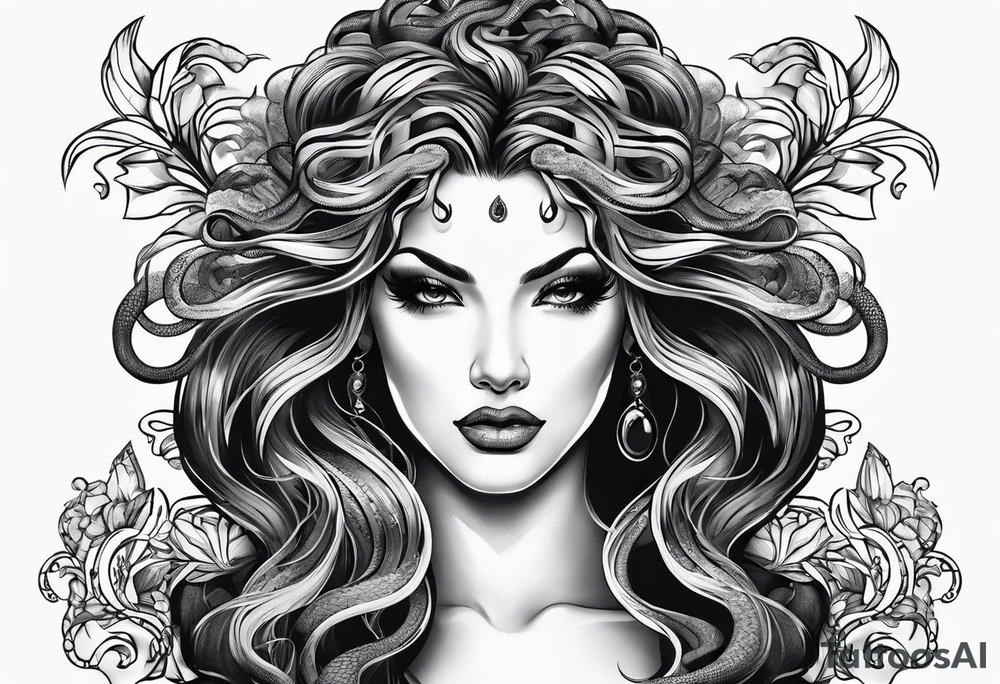 Medusa snake hair lady head tattoo idea